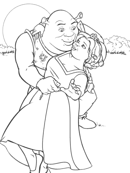 Dibujo de Fiona y Shrek para colorear