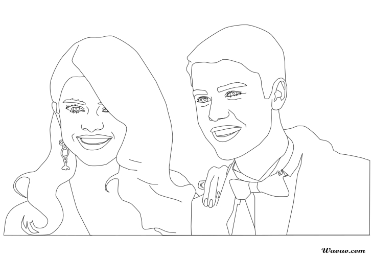 Dibujo de Selena Gómez y Justin Bieber para colorear