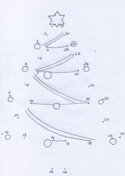 Coloring dot to connect Christmas tree