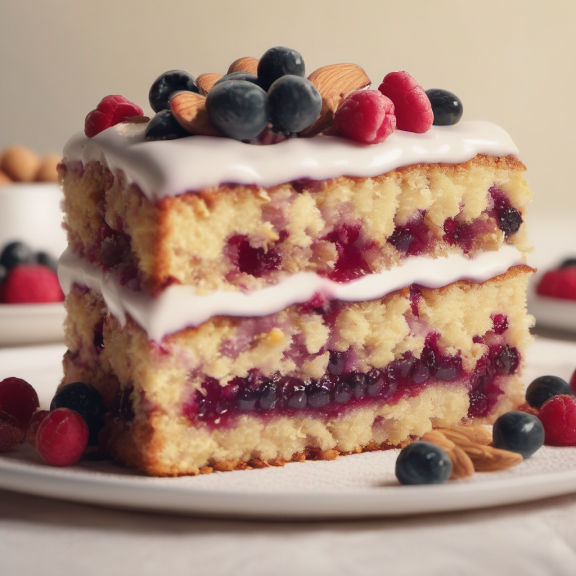 Kuchen mit Mandeln und roten Früchten 