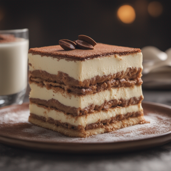 Eiloses Tiramisu mit einem Glas Milch 